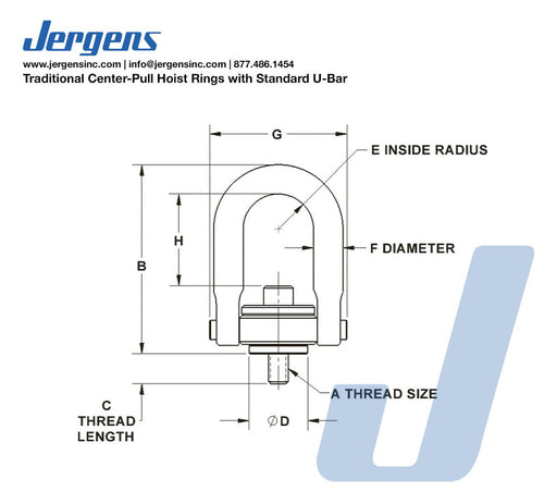 Jergens 23426 Hoist Ring, 10000# 1 - 8, Center Pull, C= 1 1/2 - KVM Tools Inc.KV82501362