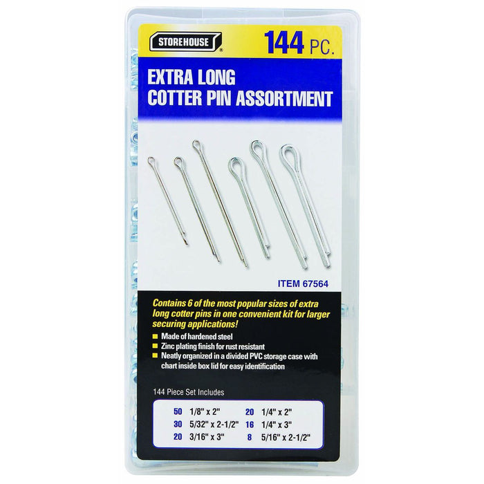 Storehouse 67564 Extra Long Cotter Pin Assortment, 144 Piece - KVM Tools Inc.KV67564