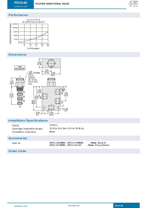 Hydraforce PD10 - 40 - 0 - NS - 110 Piloted 3 - Way Valve - KVM Tools Inc.KVPD10 - 40 - 0 - NS - 110