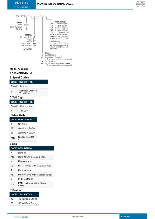 Hydraforce PD10 - 40 - 0 - NS - 110 Piloted 3 - Way Valve - KVM Tools Inc.KVPD10 - 40 - 0 - NS - 110