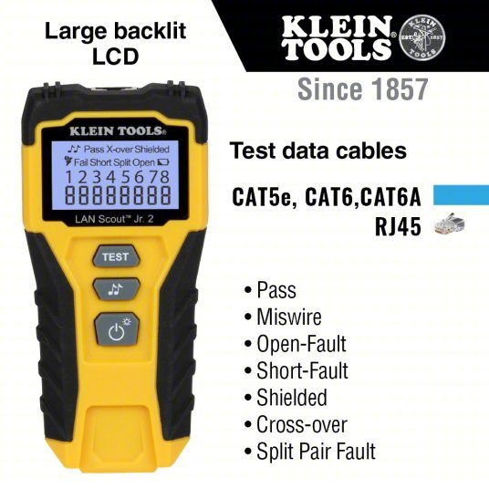 Klein VDV526 - 200 Cable Tester, LAN Scout Jr. 2, Backlit LCD, Multiple Tone Generator, Use With Dark Cable Systems - KVM Tools Inc.KV778DA1