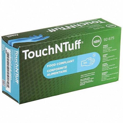 Touchntuff 92-675 Disposable Nitrile Gloves with Textured Fingertips, Nitrile, Powder-Free, XL (10), Blue, 100 Pack - KVM Tools Inc.KV1RL58