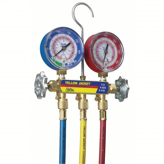 Yellow Jacket 42004 Mechanical Manifold Gauge Set, 2 Valves, 3 Hoses - KVM Tools Inc.KV38D864