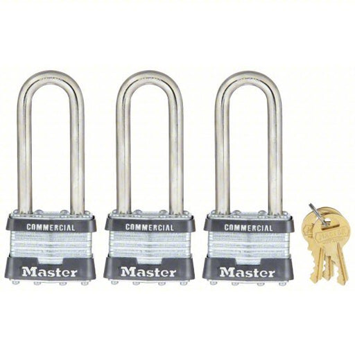 Master Lock 1TRILJCOM Padlocks, Keyed Alike, Long Shackle, Rectangular Steel Body, Steel Shackle, 3/4 in W - KVM Tools Inc.KV3HUJ4