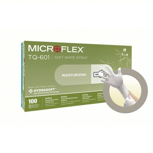 Microflex TQ-601-M Exam Gloves, Nitrile, Powder Free, White, M, 100 PK - KVM Tools Inc.KV3NFA3