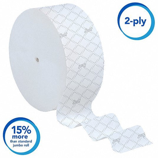 Scott 07006 Toilet Paper Roll: 2 Ply, Continuous Sheets, 1,150 ft Roll Lg, 9 3/8 in Roll Dia., 12 PK - KVM Tools Inc.KV40AY44