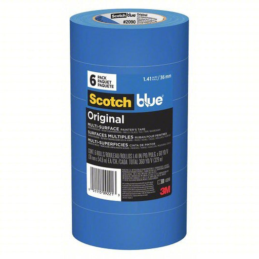 3M 2090-36QC6 Painter's Tape 1 7/16 in x 60 yd, 5.4 mil Thick, Acrylic Adhesive, Indoor and Outdoor, Blue, 6 PK - KVM Tools Inc.KV45FD18