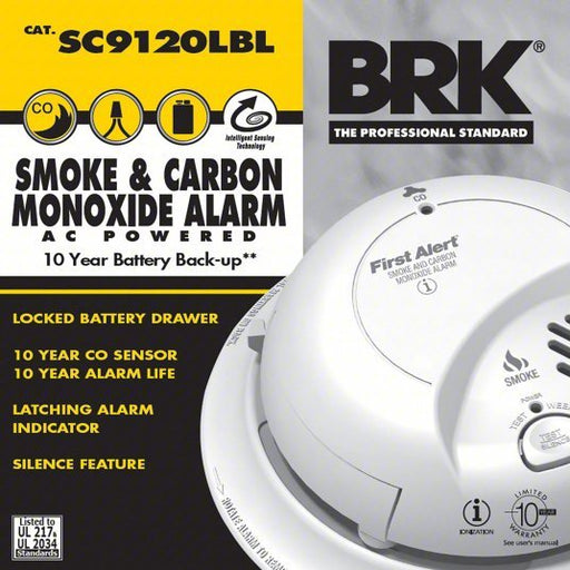 First Alert SC9120LBL Carbon Monoxide and Smoke Alarm, Electrochemical, Ionization Sensor, 85 dB @ 10 ft Audible Alert - KVM Tools Inc.KV45TT72