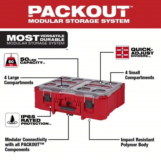 Milwaukee 48-22-8432 Deep Compartment Box with 2 compartments, Plastic, 7.0 in H x 19.7 in W - KVM Tools Inc.KV793NG9