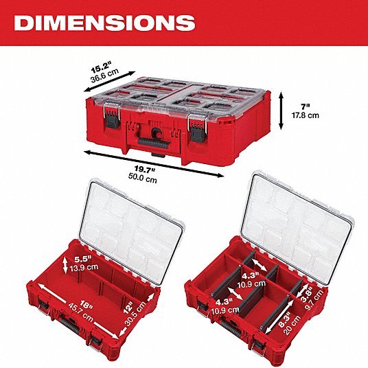 Milwaukee 48-22-8432 Deep Compartment Box with 2 compartments, Plastic, 7.0 in H x 19.7 in W - KVM Tools Inc.KV793NG9