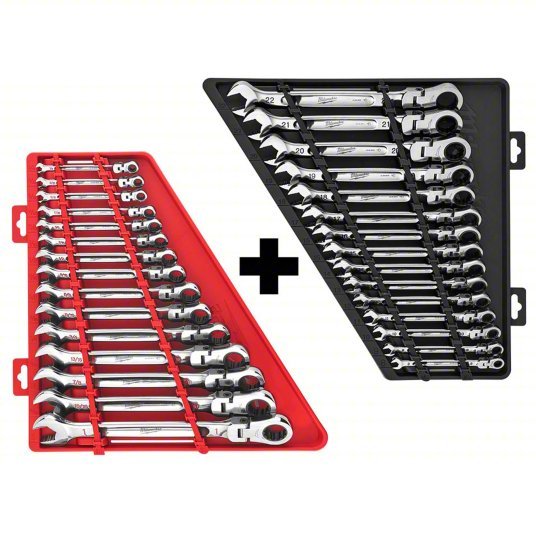 Milwaukee 48-22-9513,48-22-9413 Combination Wrench Sets: Steel, Chrome, 30 Tools, Flex, Tray - KVM Tools Inc.KV382YR4