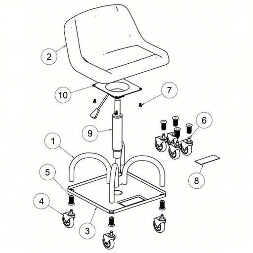 Whiteside HRAS3NM Mechanic Seat: Heavy-Duty, Adjustable, 440 lb Max Load Capacity, 27 in Seat Ht - KVM Tools Inc.KV38949376