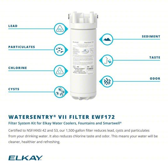 Elkay EWF172 Water Cooler Filter 1.5 gpm, 1,500 gal, 12 1/2 in Overall Ht, 3 1/4 in Dia - KVM Tools Inc.KV4YK10