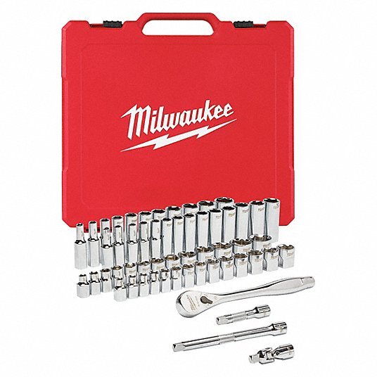 Milwaukee 48-22-9008 Socket Wrench Set 3/8 in Drive Size, 56 Pieces, (26) 6-Point, (25) 6-Point, Chrome - KVM Tools Inc.KV55KM62