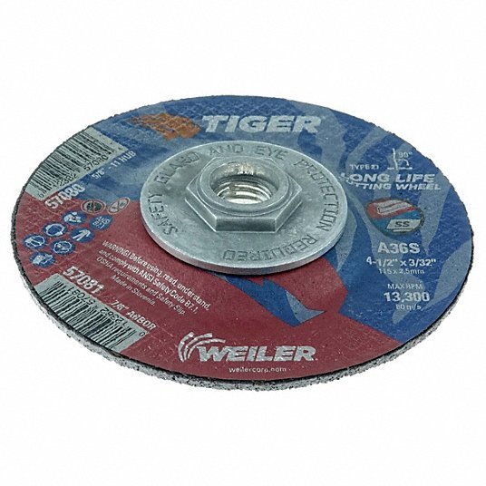 Tiger 57080 4-1/2"x3/32" TIGER AO Type 27 Cutting Wheel A36S 5/8"-11 Nut - KVM Tools Inc.KV43YR10