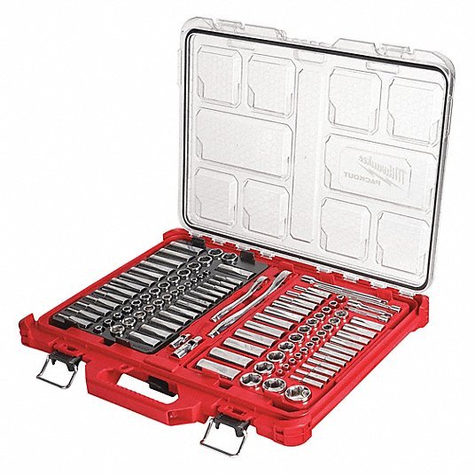 Milwaukee 48-22-9486 Ratchet & Socket Set, 1/4 in, 3/8 in Drive Size, 90 Geared Teeth, Metric, SAE, 106-Piece - KVM Tools Inc.KV60RK08