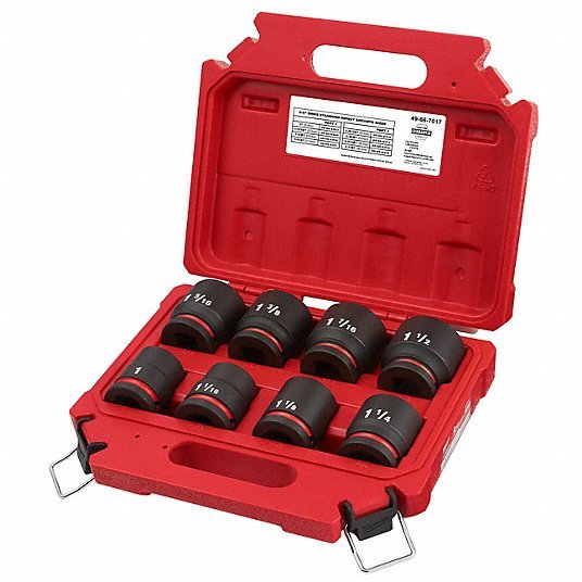 Milwaukee 49-66-7017 Impact Socket Set 3/4 in Drive Size, 8 Pieces, 1 in to 1 1/2 in Socket Size Range, SAE - KVM Tools Inc.KV61DP04