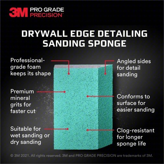 3M 30904FPSA Sanding Sponge, Fine, 4 1/2"L, 2 1/2"W PK12 - KVM Tools Inc.KV804CT0