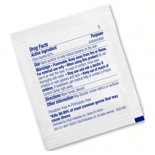 Purrell 9022-10 Hand Sanitizer Wipes Packet, 100 Wipes per Container, Alcohol - KVM Tools Inc.KV1PKR5