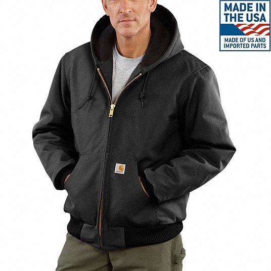 Carhartt J140-BLK MED TLL Men's Black Cotton Hooded Duck Jacket size M Tall - KVM Tools Inc.KV9YR98