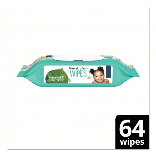 Seventh Gen 34208 Baby Wipe 64 per Container, 7 in Wipe Lg, 6.81 in Wipe Wd, White, 12 PK - KVM Tools Inc.KV32UT24